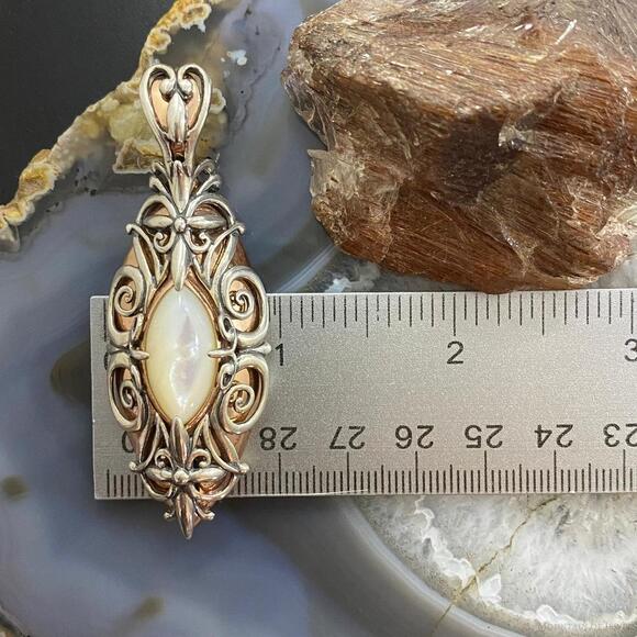 Carolyn Pollack Sterling & Brass Mother of Pearl Decorated Pendant For Women - Picture 9 of 10